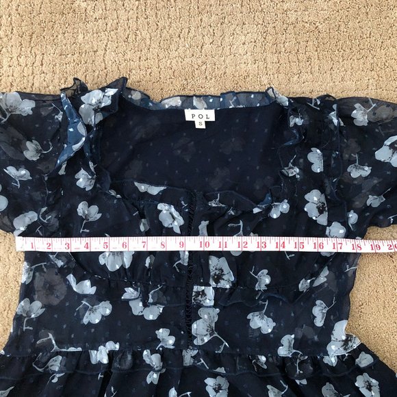 POL Floral Print Short Sleeve Navy Top - S - Picture 6 of 10